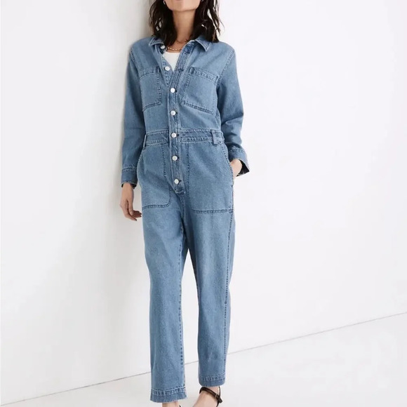New Madewell Denim Relaxed Coverall Jumpsuit Glenroy Wash NWT XXS Long Sleeve - Picture 1 of 10